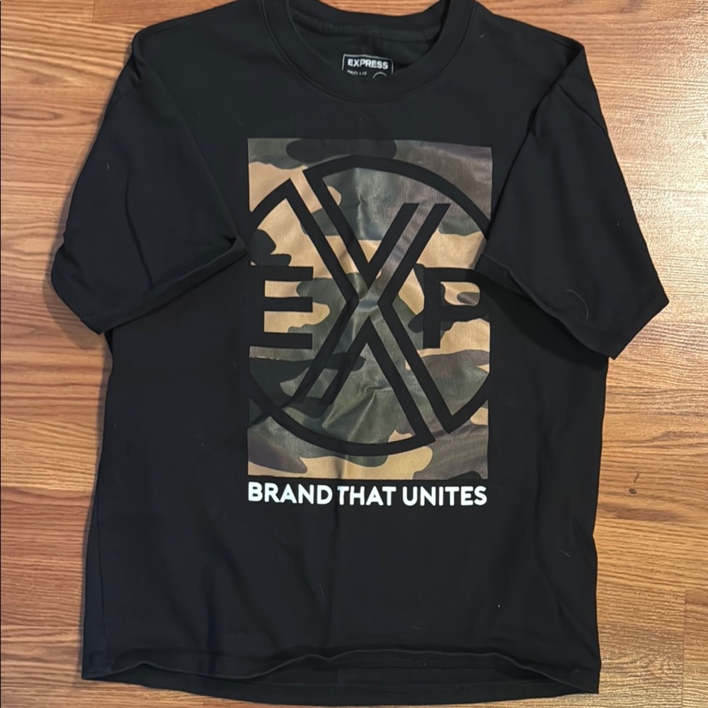 Express Black and Green Short Sleeve Tee with Bold Graphic